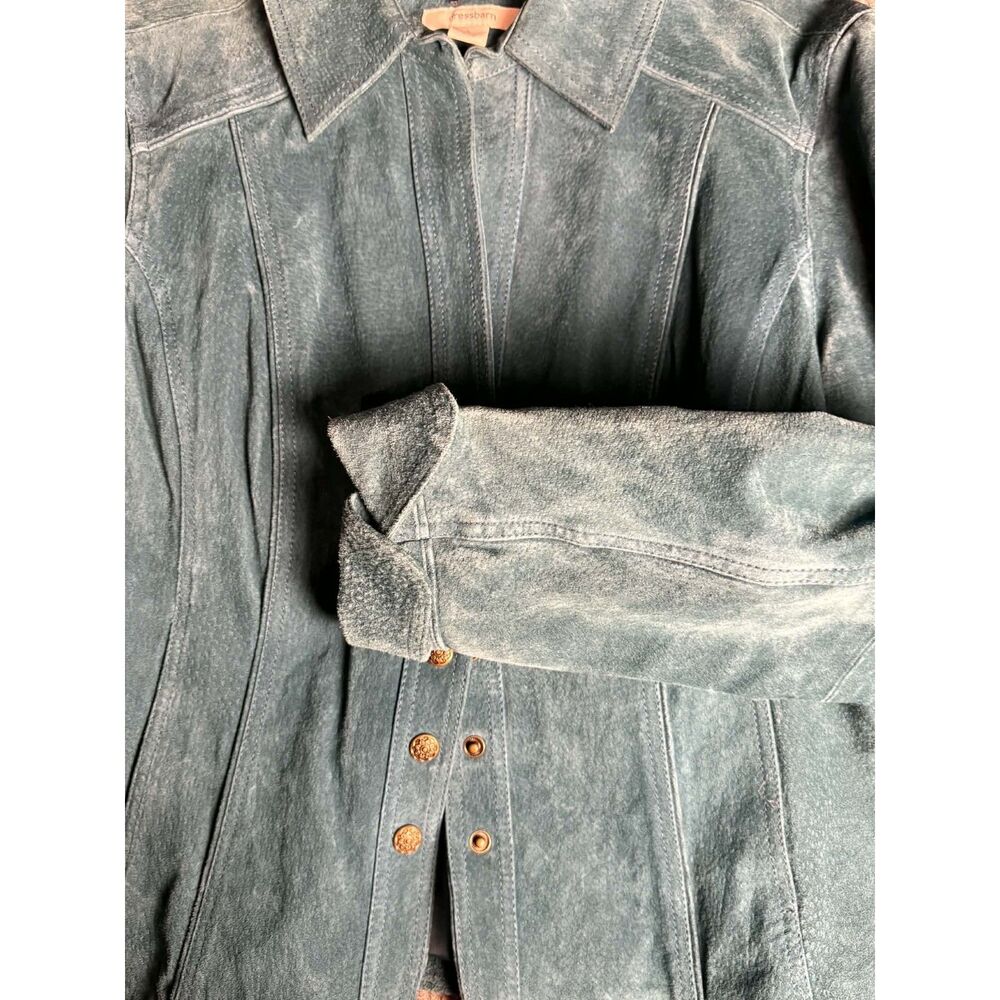 Vintage Dressbarn Teal Suede Leather Jacket - Size Large - Picture 5 of 10